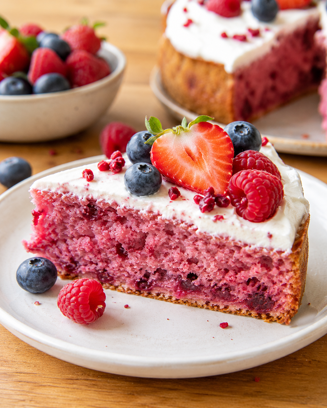 Bolo de frutos vermelhos e iogurte