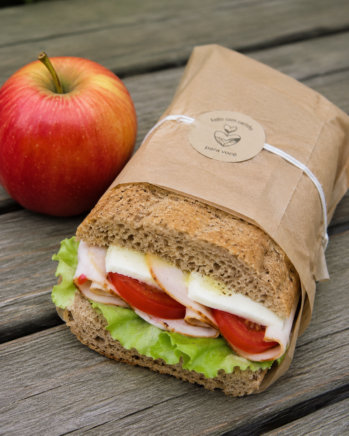 Baguete integral com queijo fresco e peru